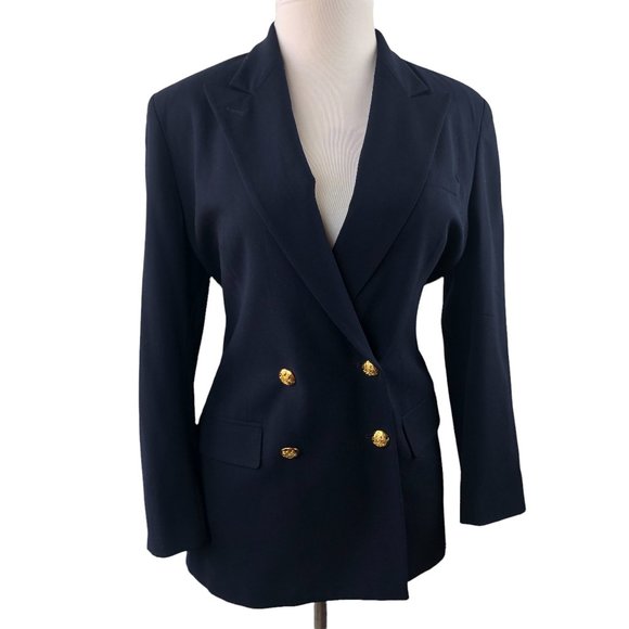 Lauren Ralph Lauren Wool Double Breasted Blazer Suit Jacket Navy Size 14 H11870 - Picture 9 of 9